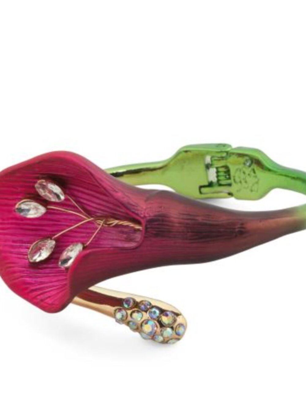 NWT Betsey Johnson CALLA LILY Gold Tone Glass Stones Hinge Bangle Bracelet